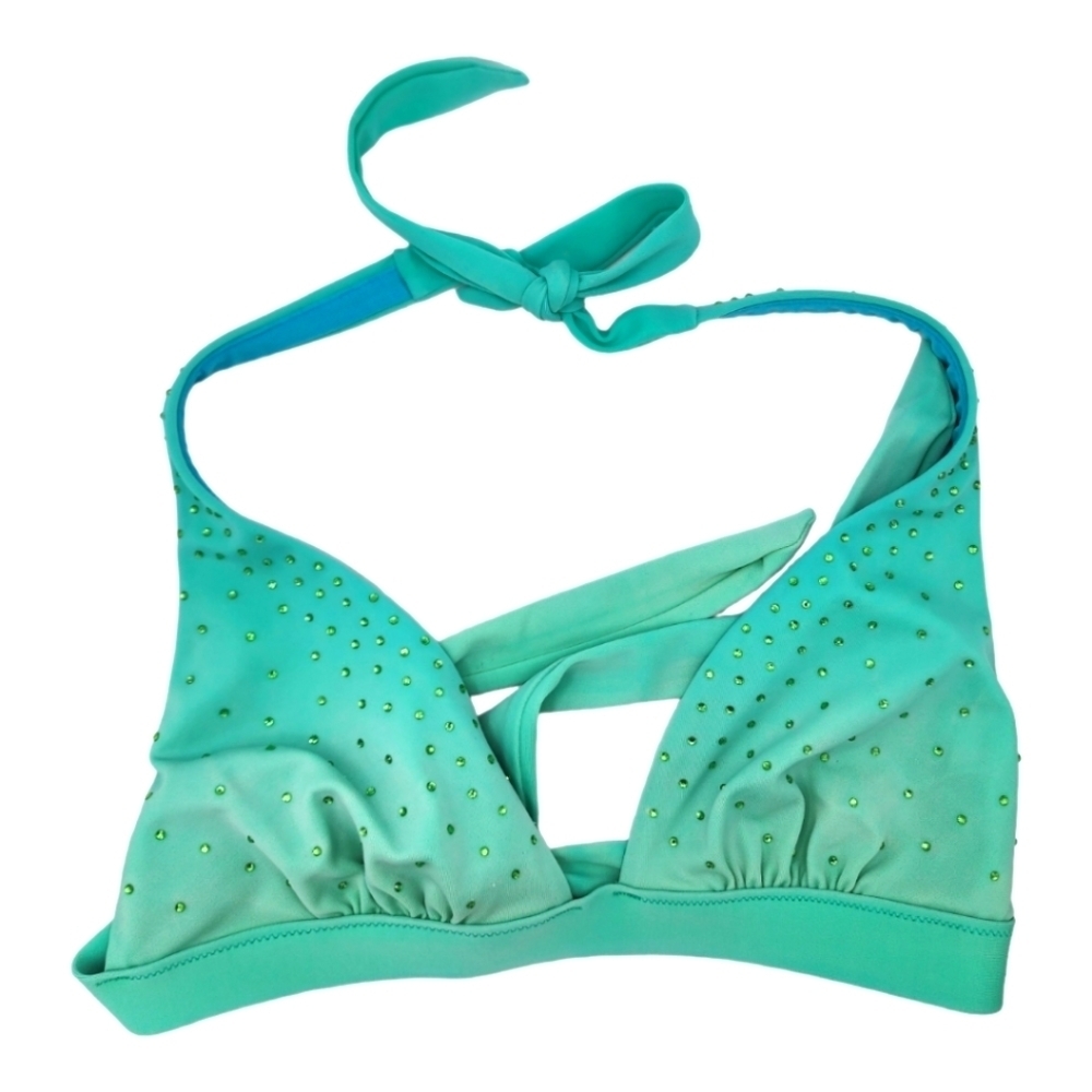 Victoria's Secret Halter Bikini Top Medium Blue Green Sparkled